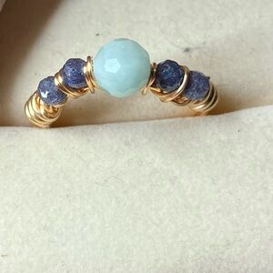 Gold Emerald and Sapphire Beaded Ring